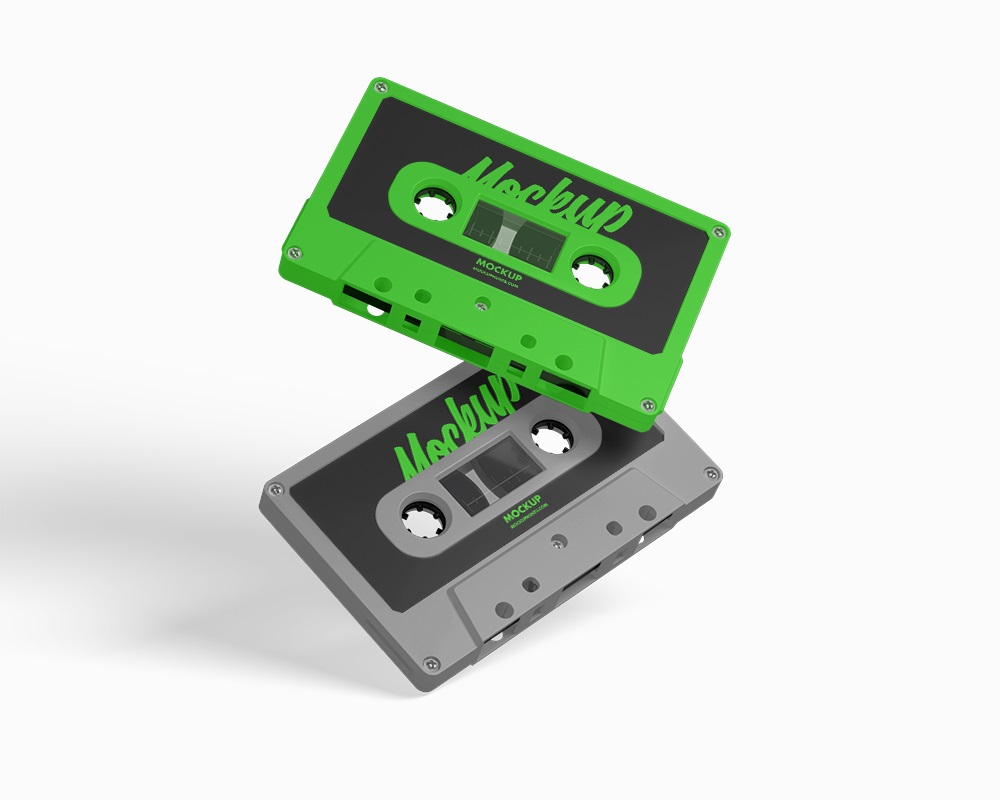 2 Premium Floating Cassette Tape Mockup