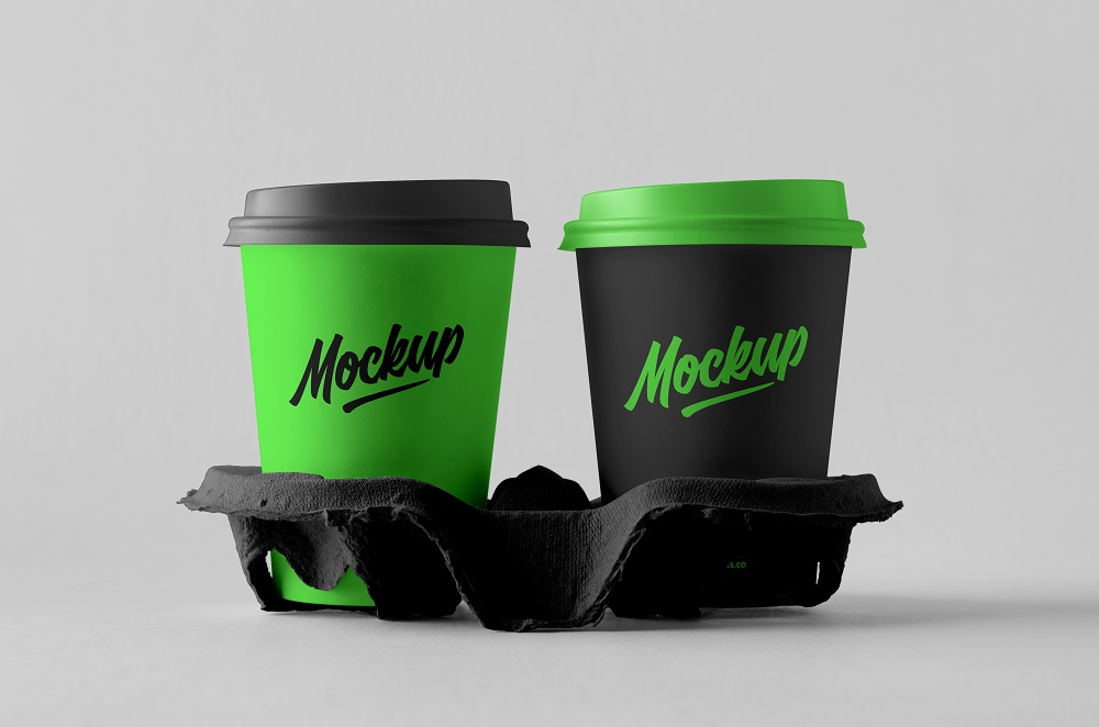 Premium Paper Coffee Cups With Holder Mockups